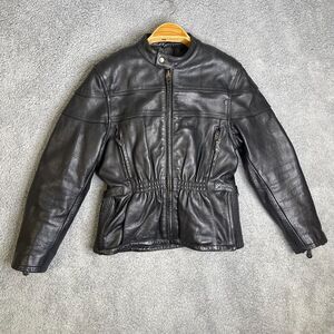 Vintage Frontier Leather Jacket Womens Large Black Motorcycle Biker Full Zip